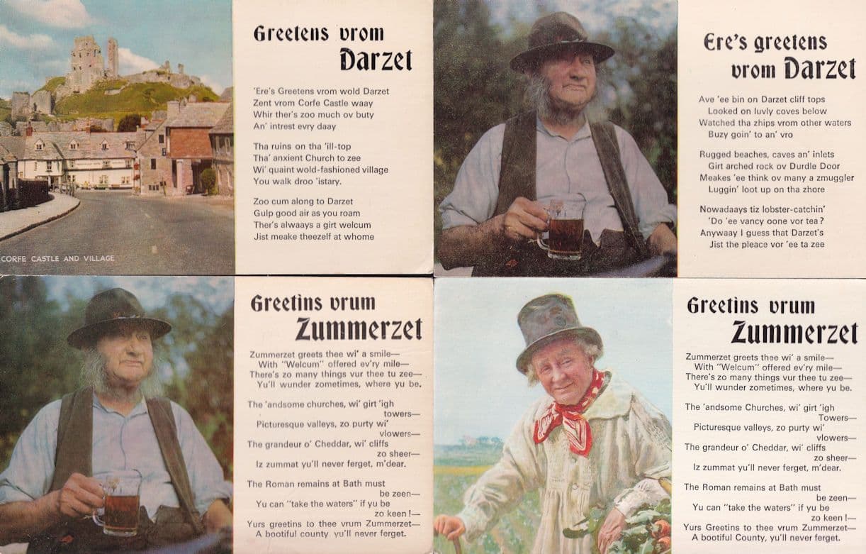 Dorset Darzet Zummerzet Dialect Somerset 4x 1960s Postcard s