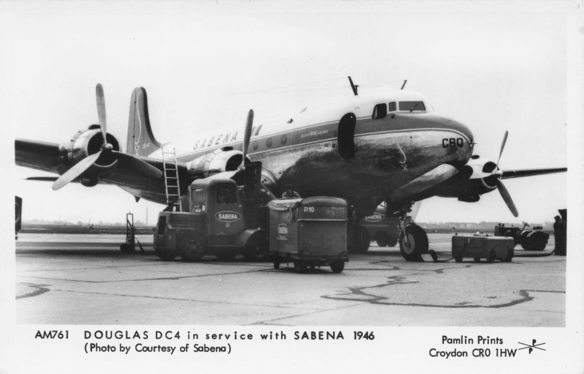 Douglas DC4 in Service With Sabena 1946 Plane Photo Postcard