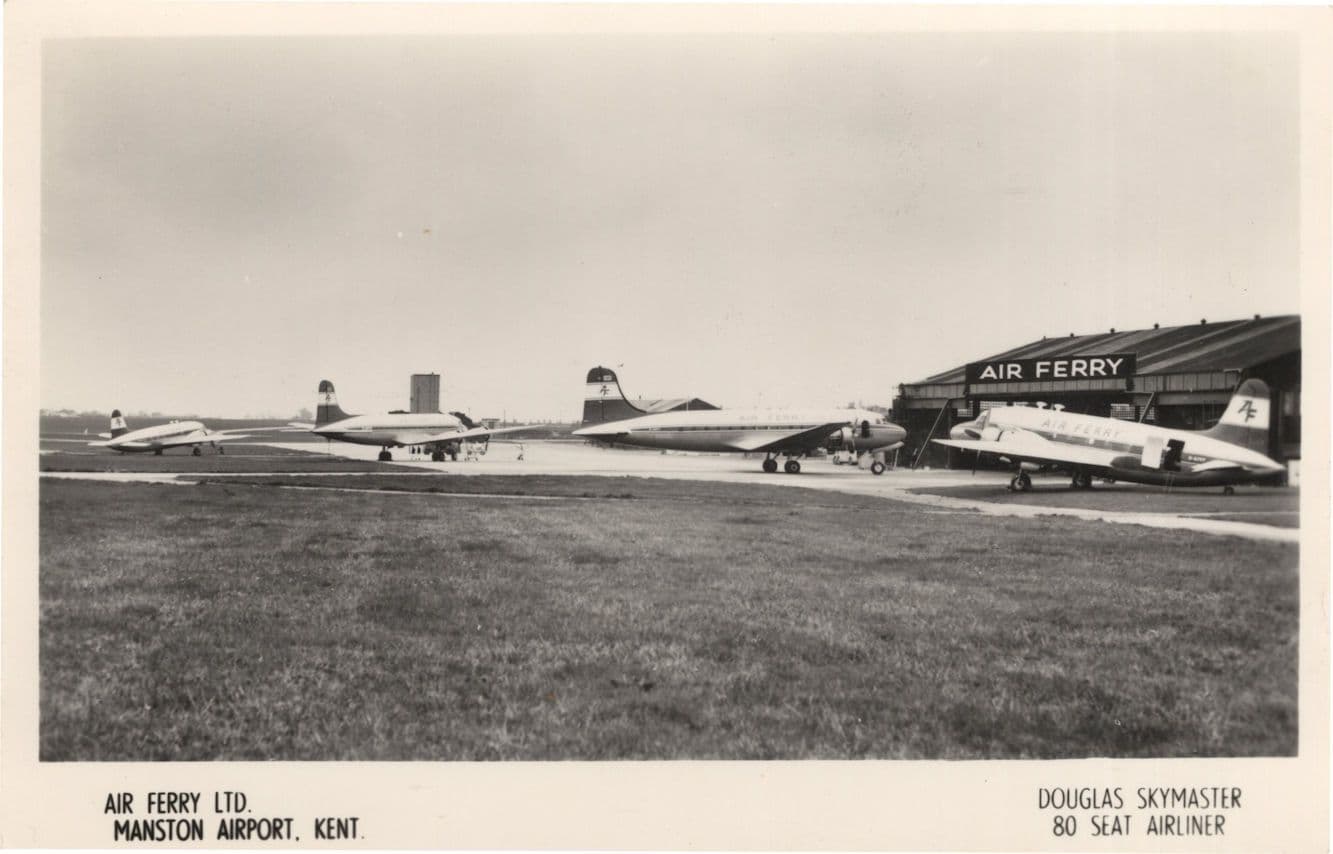 Douglas Skymaster Plane At Manston Airport Kent RPC Postcard