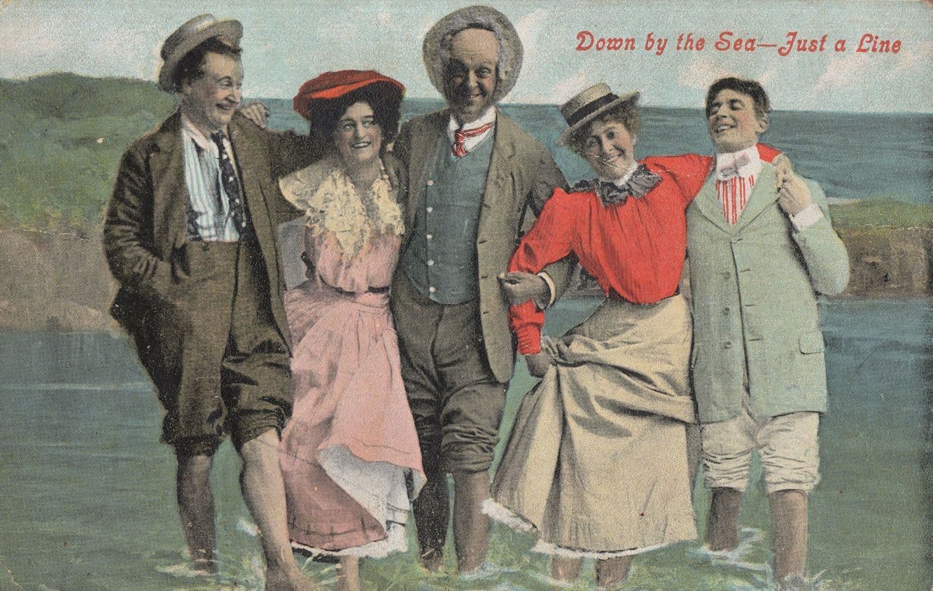 Down By The Sea Just A Line Antique Seaside Comic Humour Postcard