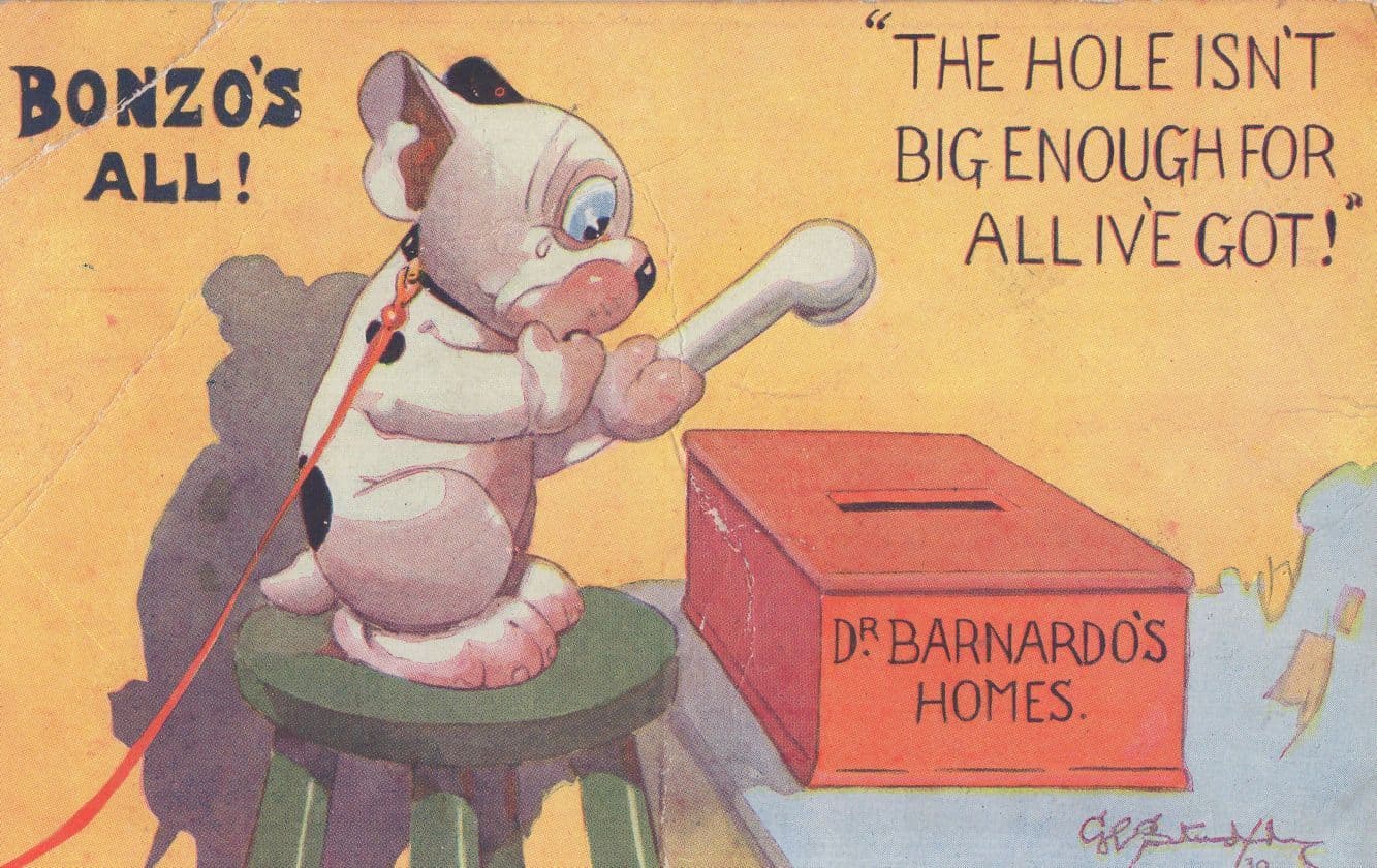 Dr Barnardo's Homes Helpers League Bonzo Worn Comic Postcard