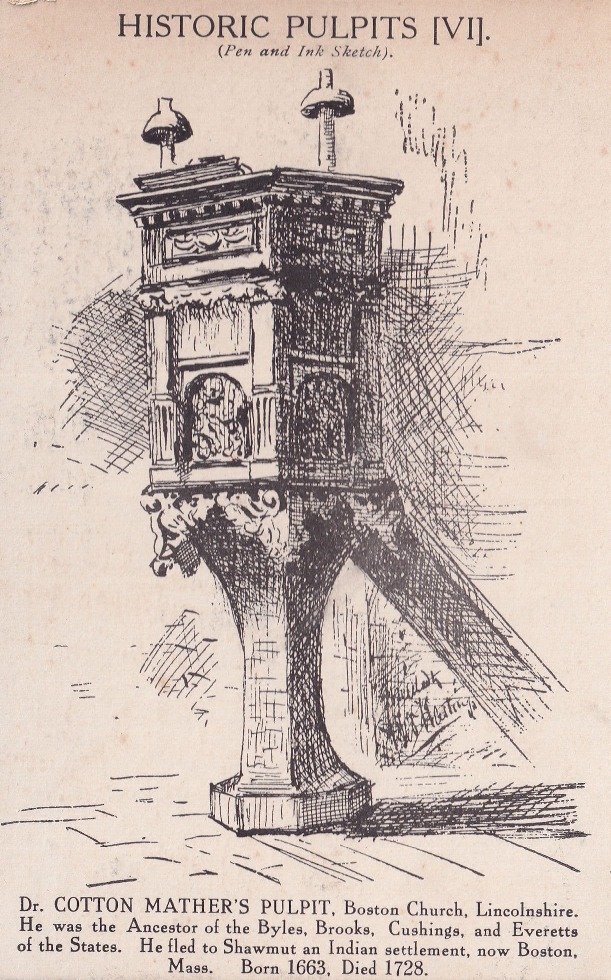 Dr Cotton Mathers Pulpit Historic Old Lincolnshire Postcard