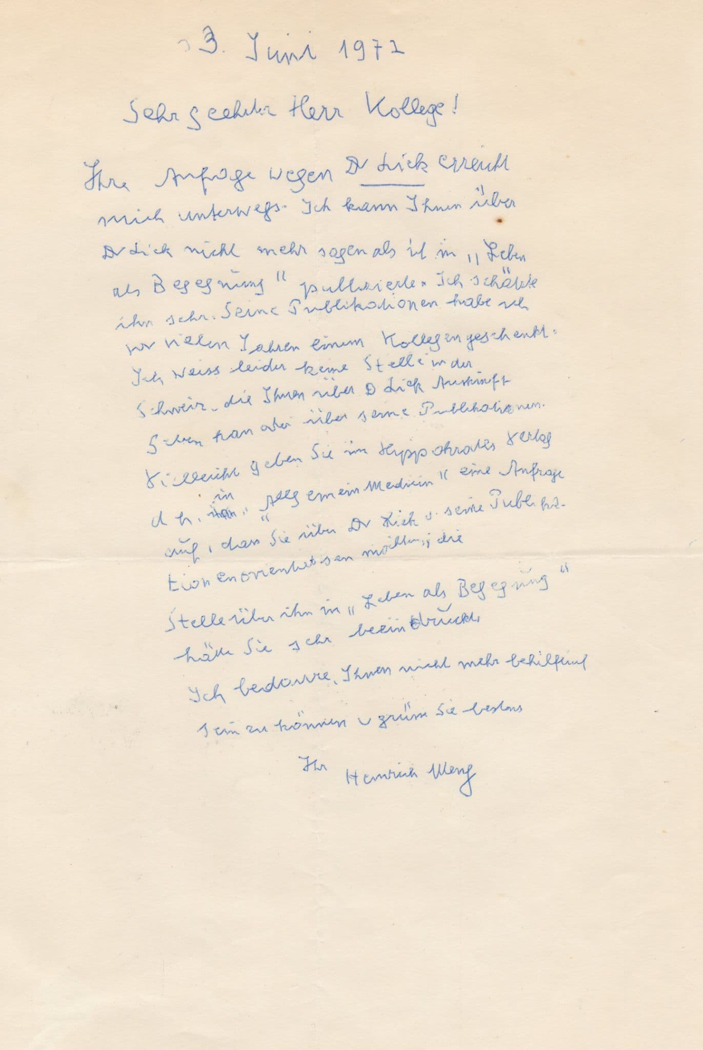 Dr Heinrich Meng German Physician Psychoanalyst 2x Hand Signed Letters