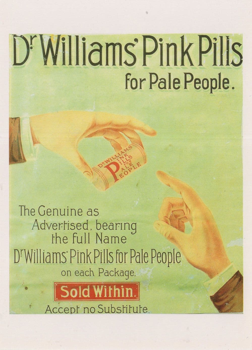 Dr Williams Pink Pills Old Rheumatism Headache Cure Advert Postcard