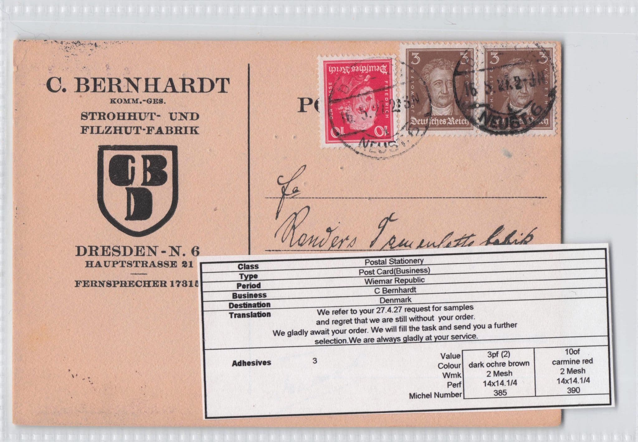 Dresden German Felt Hats Fashion Antique 1927 Postcard