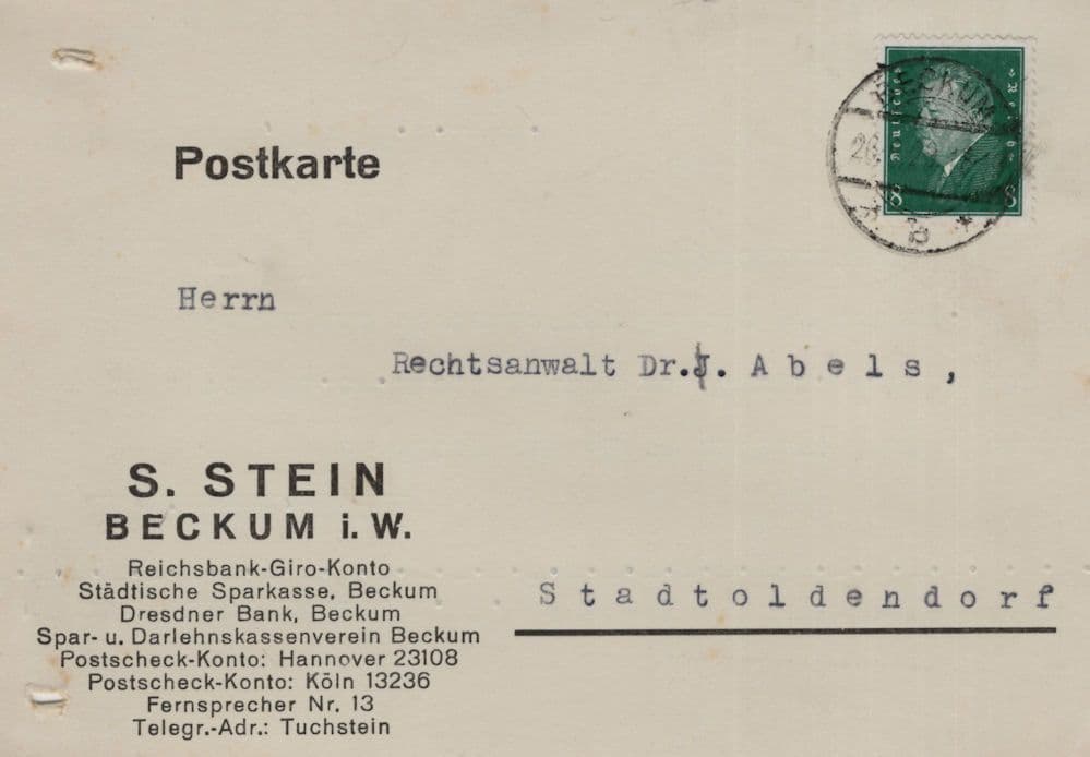 Dresdner Bank Beckum Rhine Financial Costs Old German Postcard