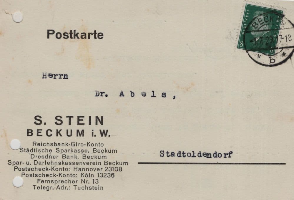 Dresdner Bank Beckum Rhine German Seizure Of Goods Old Postcard