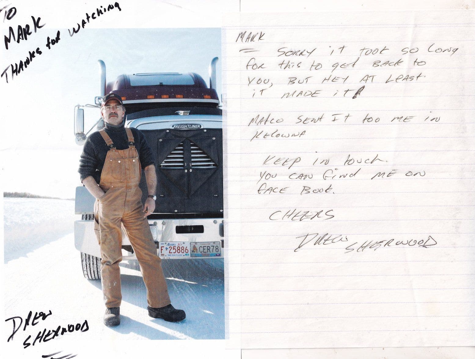 Drew Sherwood Ice Road Truckers Large Hand Signed Photo & Letter