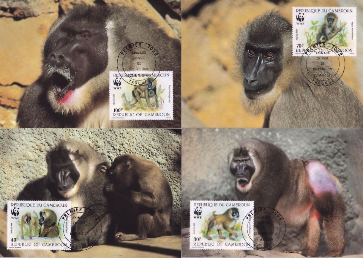 Drill Monkey 4x Camerolin WWF Stamp First Day Cover Postcard  s