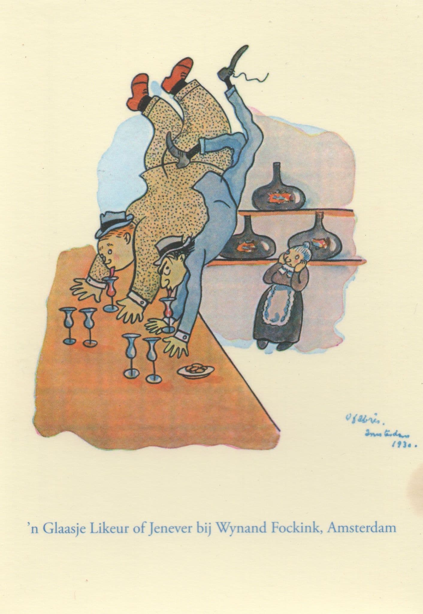 Drinking Race With Cocktails Upside Down Dutch Illustrator Comic Postcard