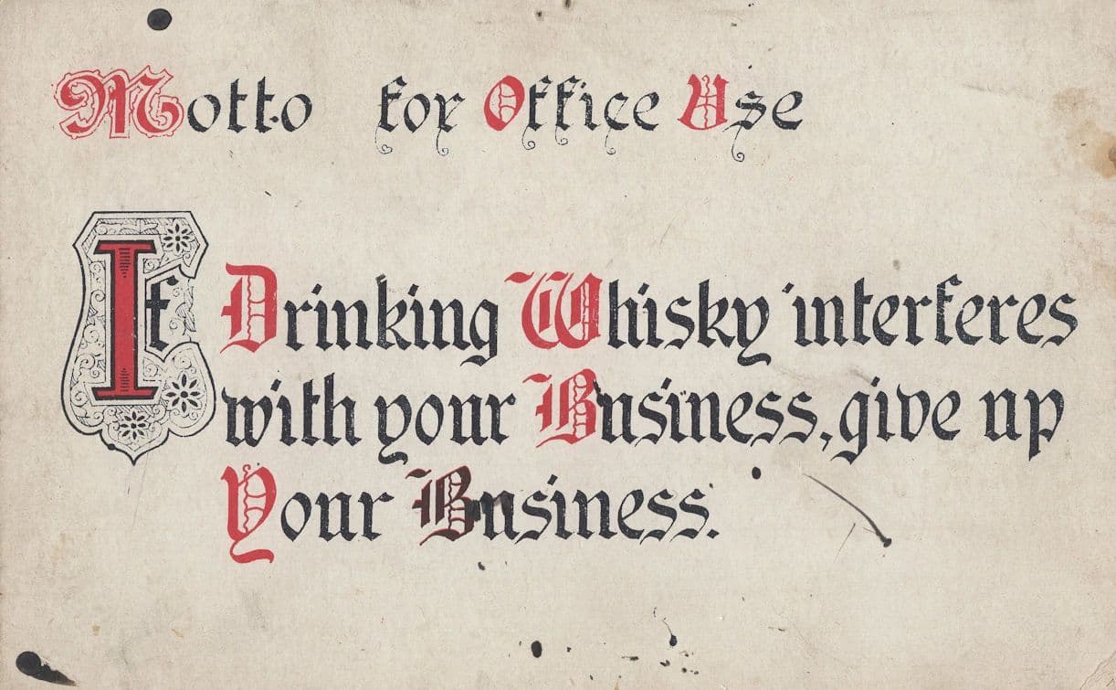 Drinking Whisky Interferes With Office Work Old Sign Motto Postcard