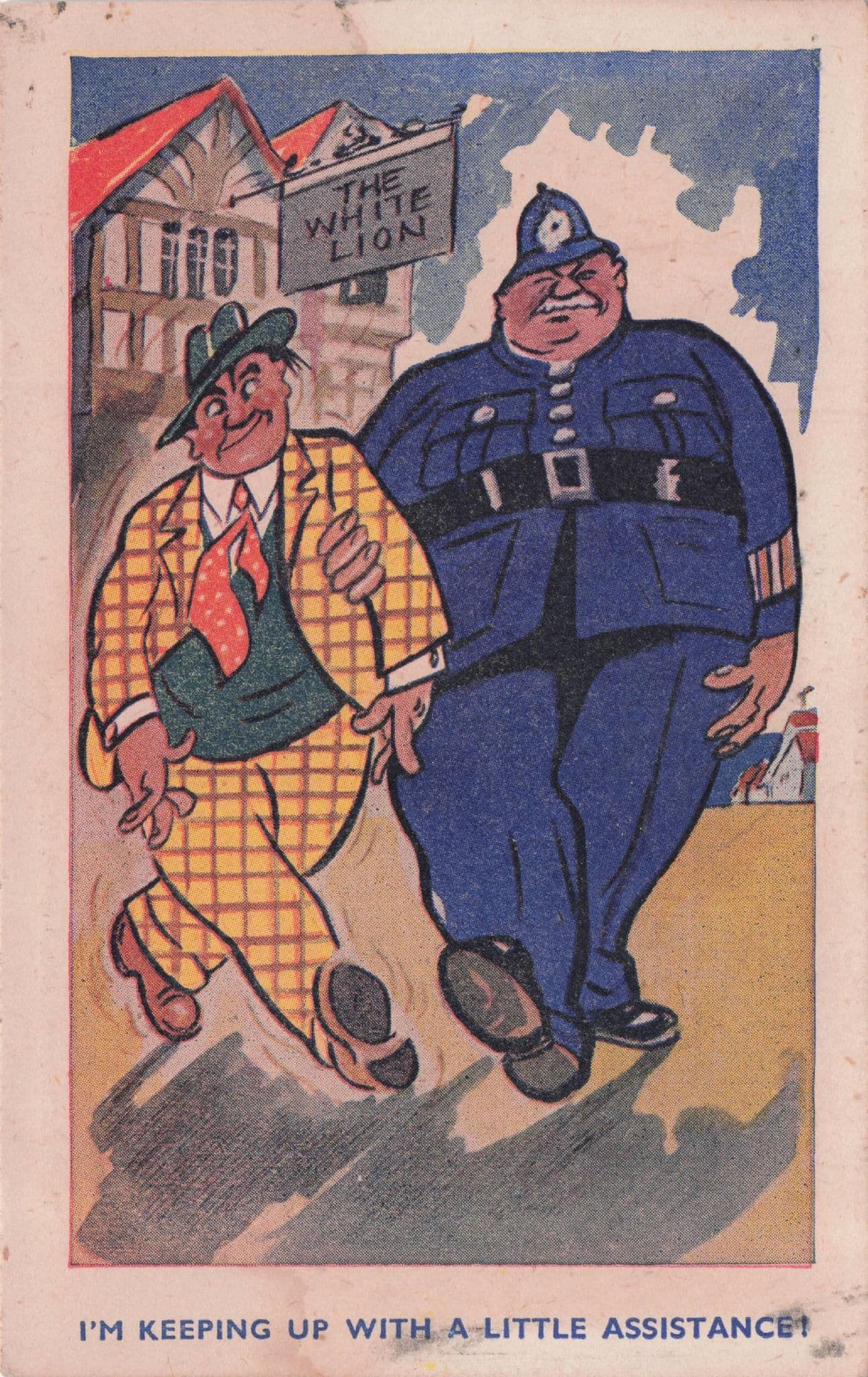 Drunk Man Arrested At White Lion Pub Policeman Antique Comic Postcard