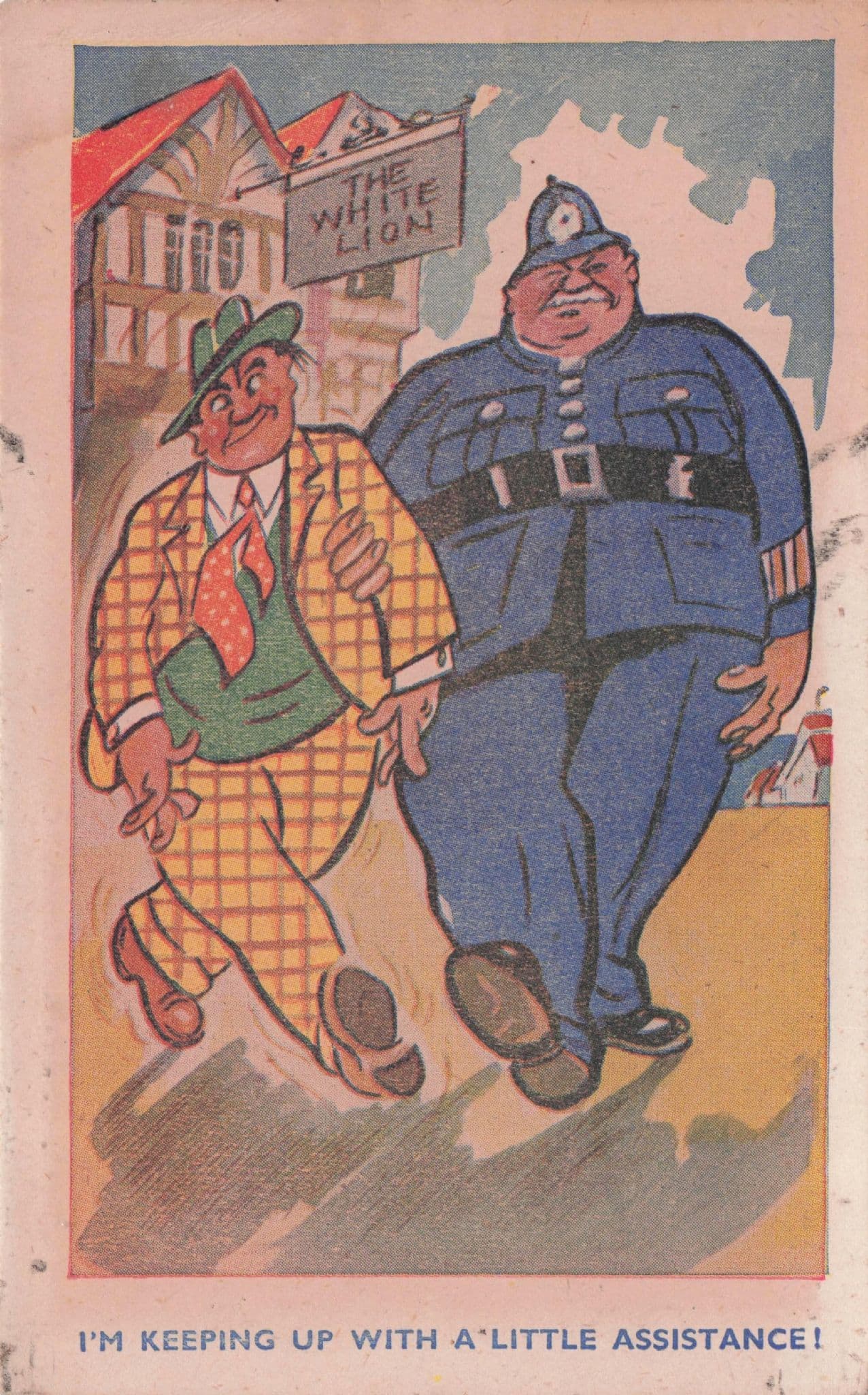 Drunk Man Arrested White Lion Pub Inn Policeman Antique Comic Postcard