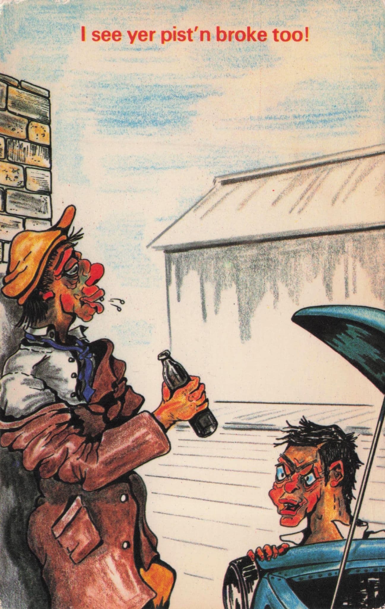 Drunk Tramp Bottle Of Beer Skint Broke Vintage Comic Postcard