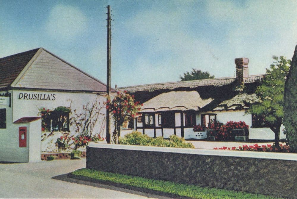 Drusilla's Tea Gardens Sussex Restaurant Pillar Box 1960s Postcard