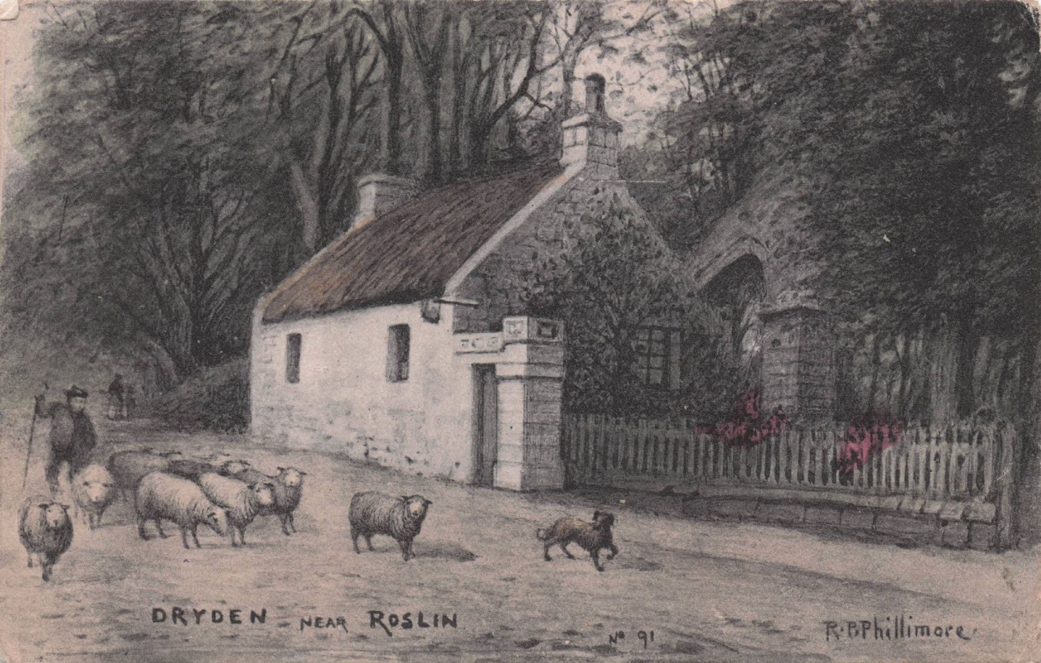 Dryden Scottish Roslin Village Phillimore Antique Rare Postcard