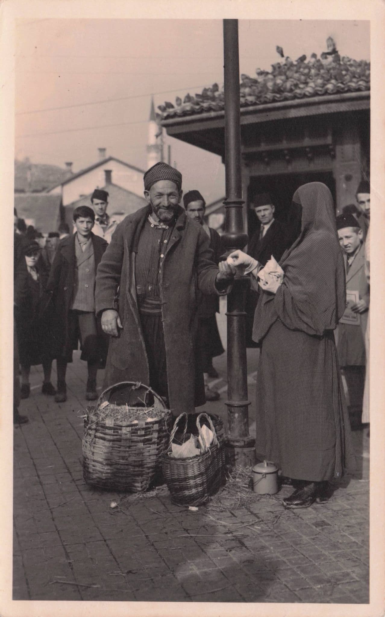 Dubrovnik Street Scene Fashion Baskets Croatia Old Photo Postcard
