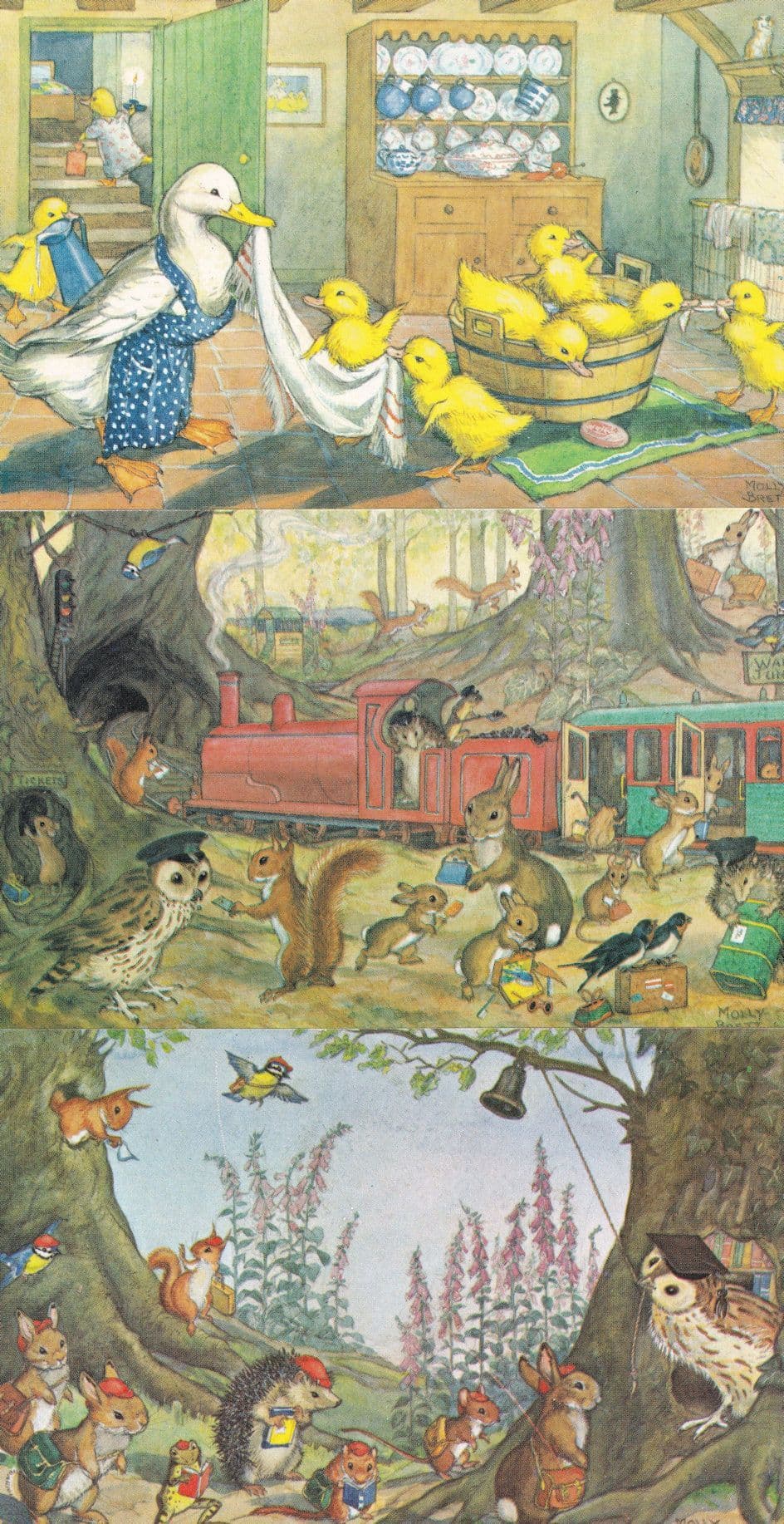Ducklings Bath Trip Catching The Train School Time 3x Medici Postcard s
