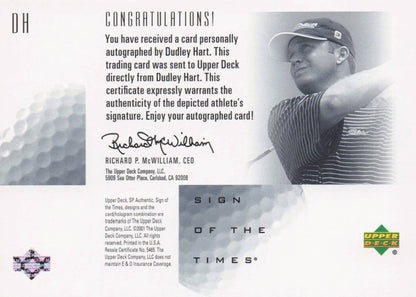 Dudley Hart Sign Of The Times Hand Signed 2001 SP Golf Autograph Card