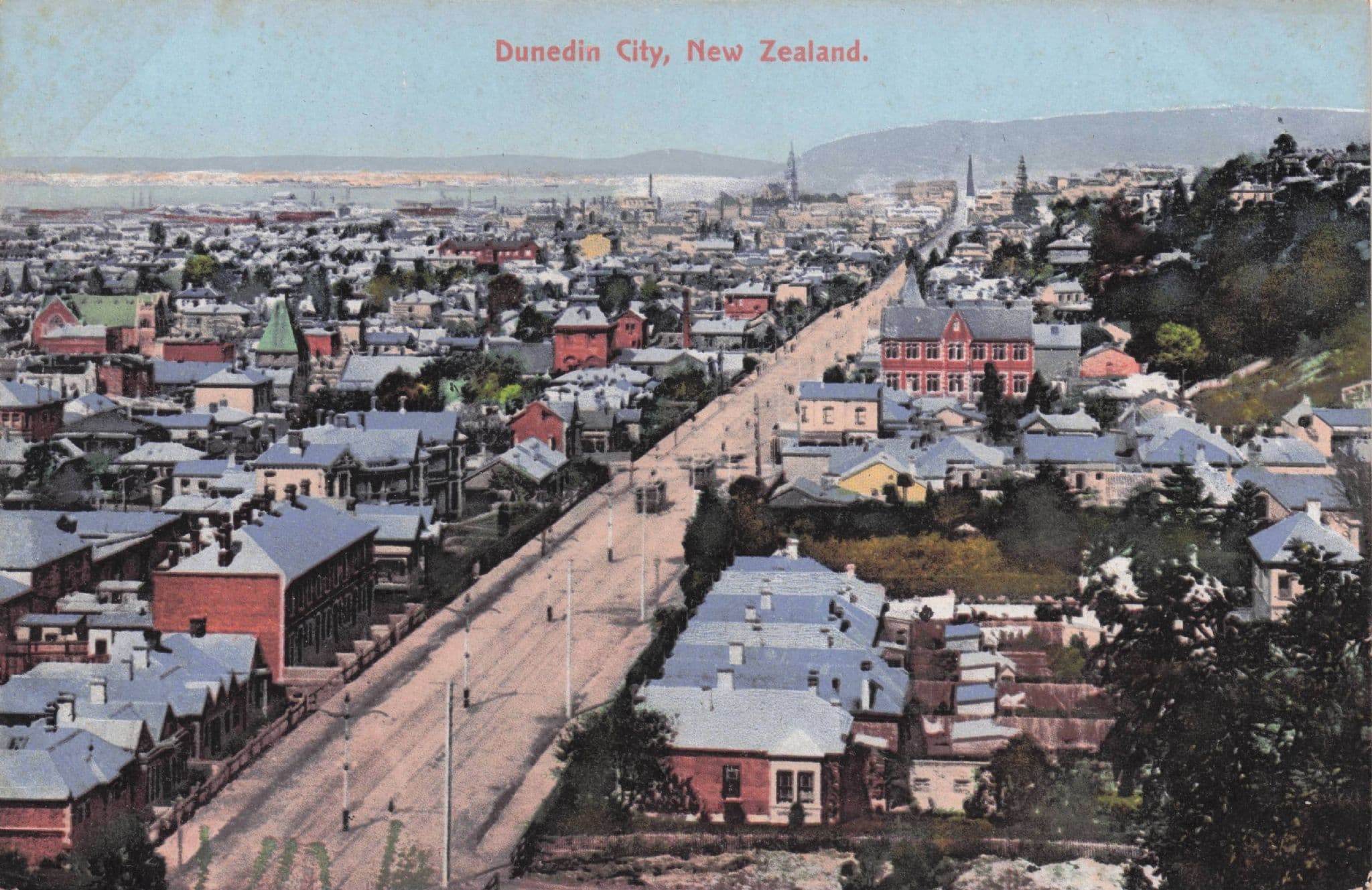 Dunedin City New Zealand Trams Rare Aerial Government Old Postcard