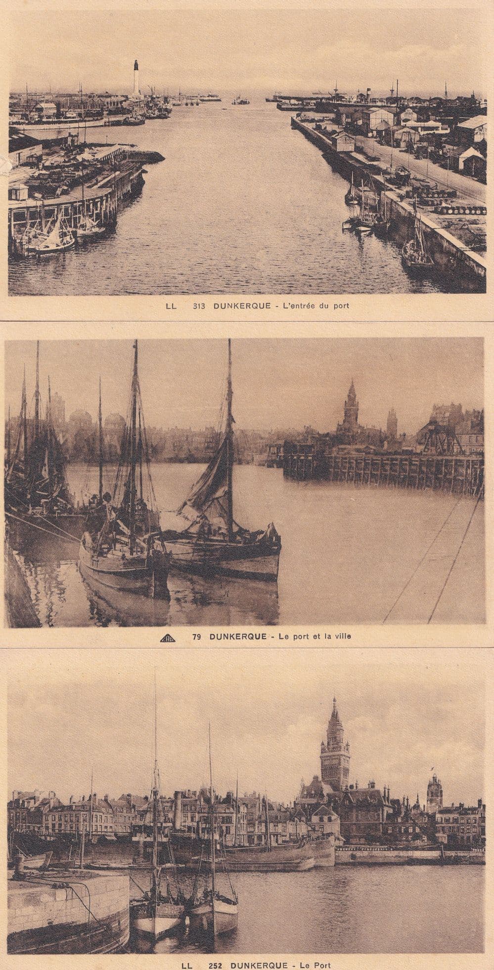 Dunkerque Le Port 3x Antique Mint French Dunkirk Postcard s