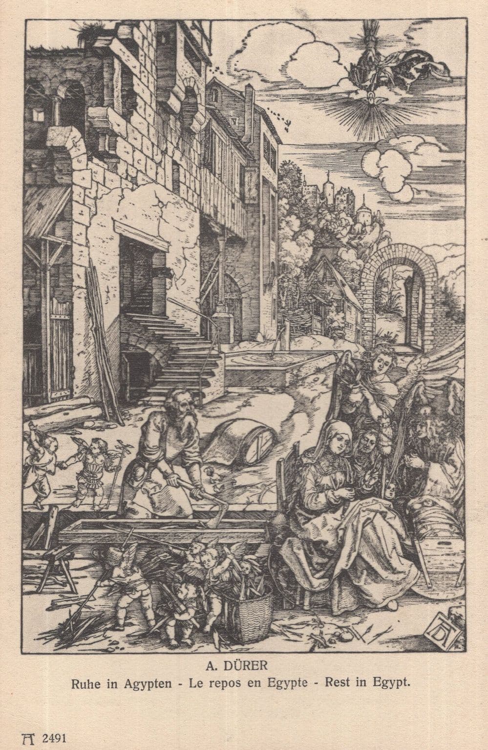 Durer Rest In Egypt Le Repos En Egypte Antique Painting Postcard
