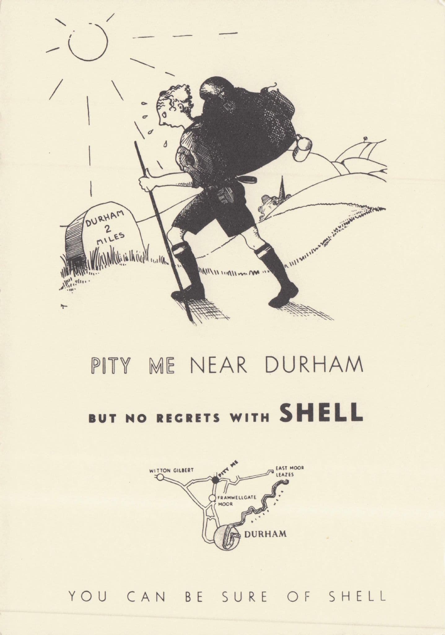 Durham No Regrets With Shell Map Advertising Postcard