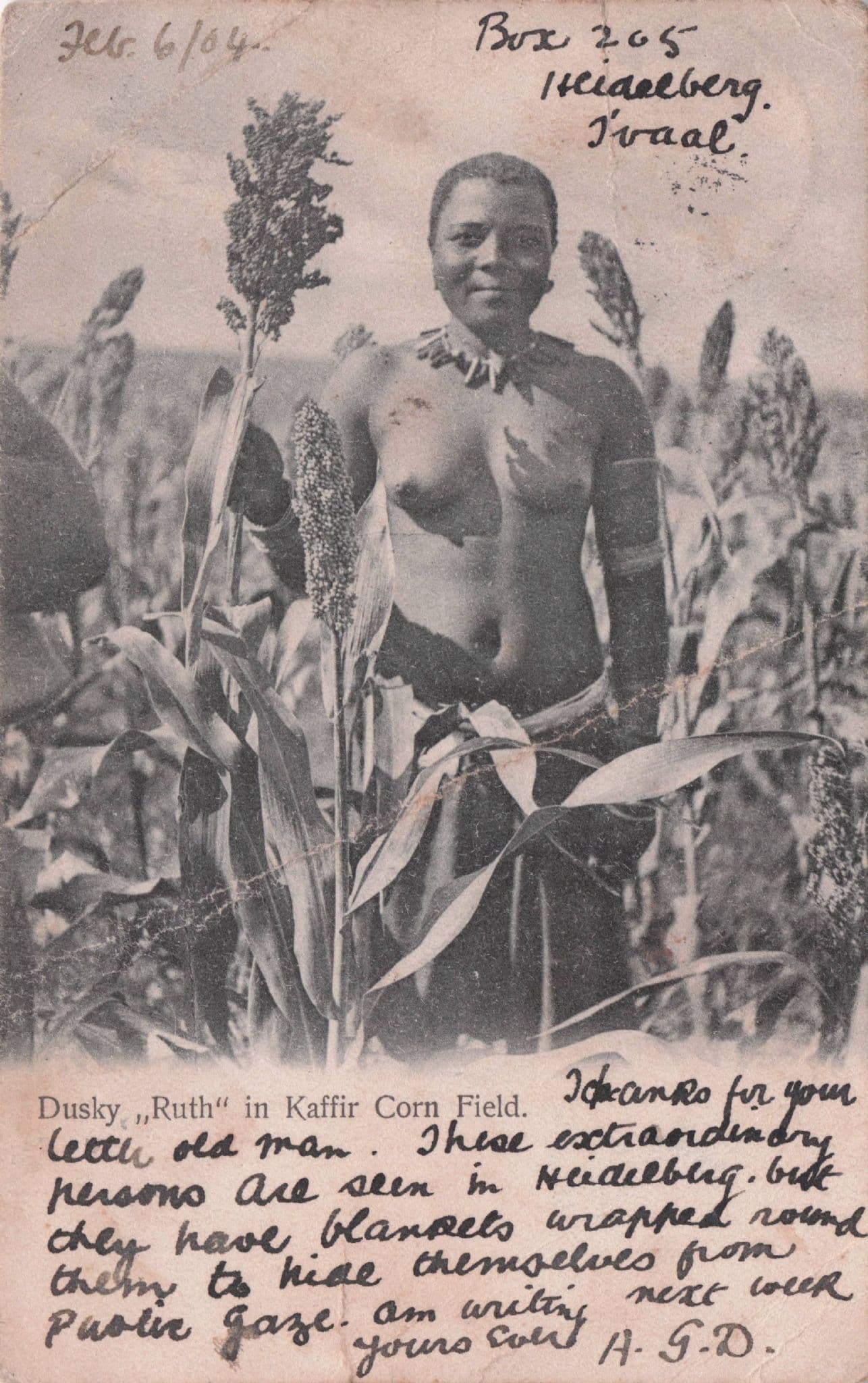 Dusky Ruth In Kaffir Corn Field Ethnic Farming Asian Old Postcard