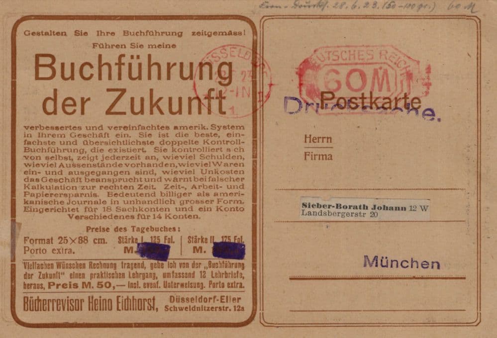 Dusseldorf German Accounts Accountant Advertising Old 1928 Postcard