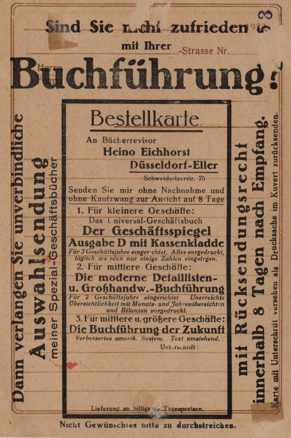 Dusseldorf German Accounts Accountant Advertising Old 1928 Postcard