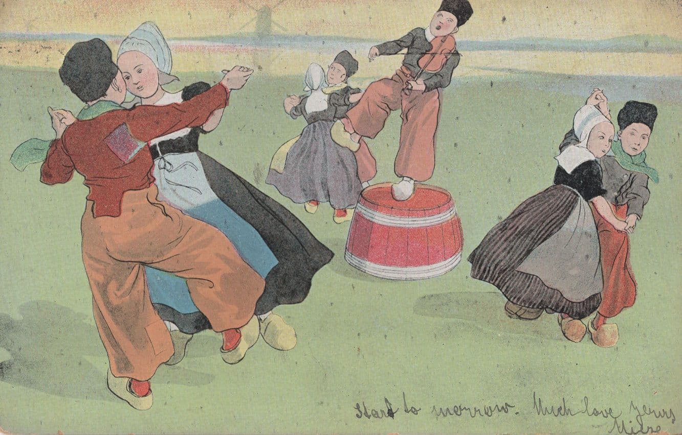 Dutch Barn Dancing Antique Holland Dance Comic Postcard