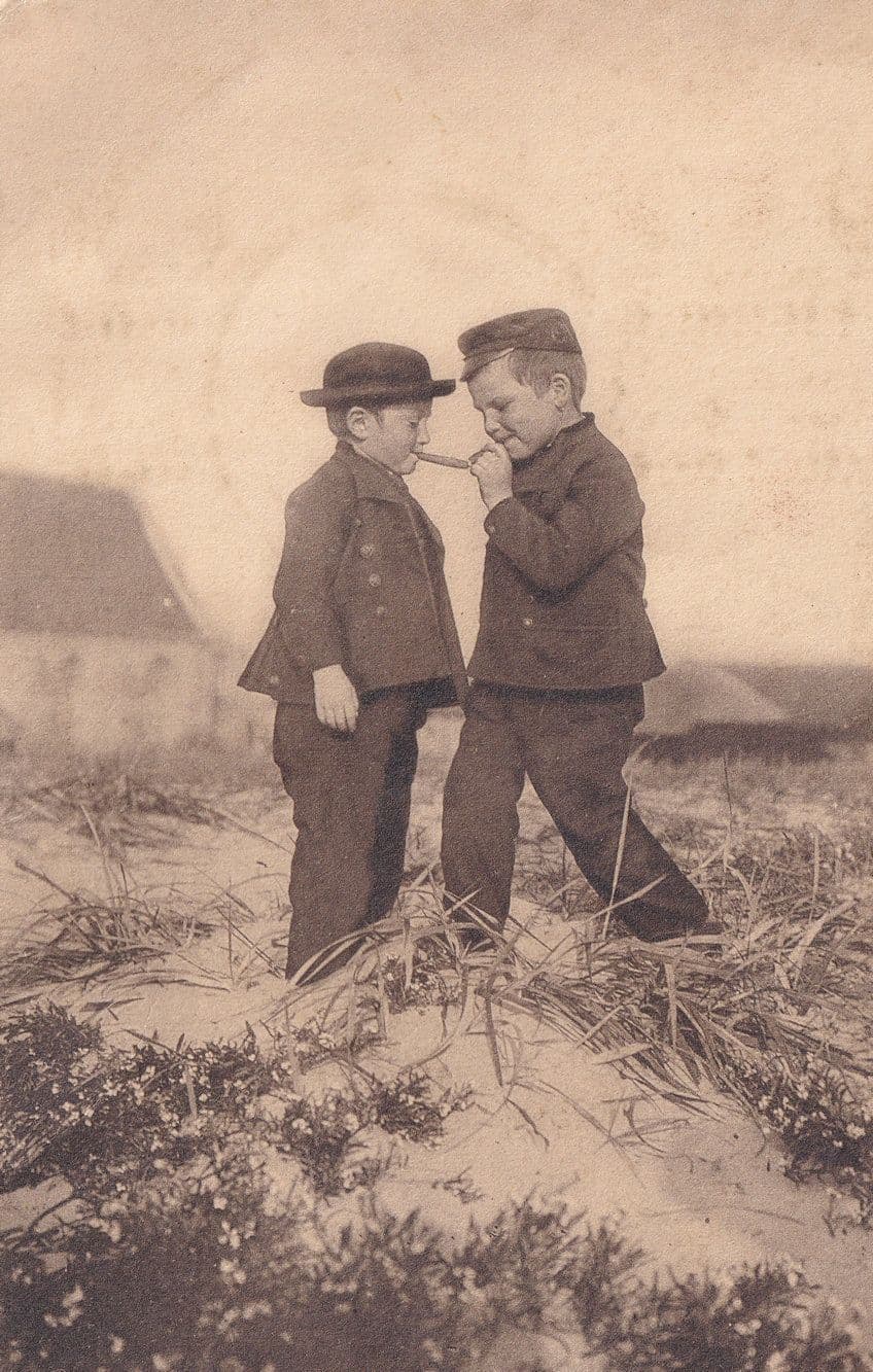 Dutch Children Sharing Bazooka Whistle Antique Postcard