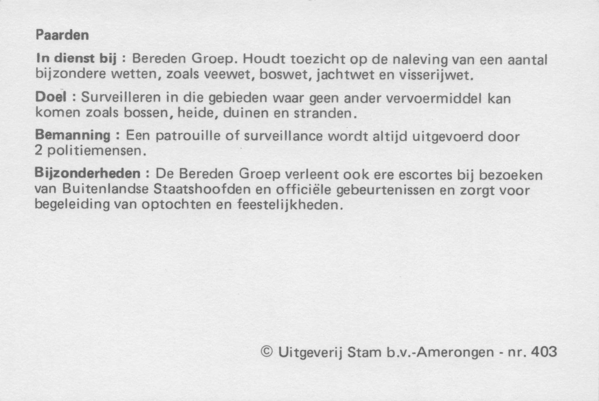 Dutch Holland Paarden Politie Police Horse Group Photo Trade Card