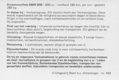 Dutch Holland Police Kuipmotorfiets BMW 800 Motorbike Trade Card