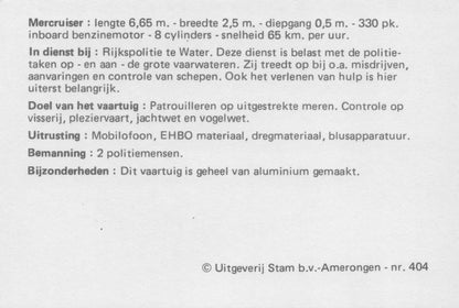 Dutch Holland Police Politie Mercruiser Ship Boat Photo Trade Card
