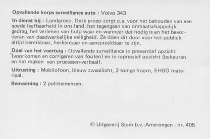 Dutch Holland Police Politie Volvo 343 Car Transport Photo Trade Card