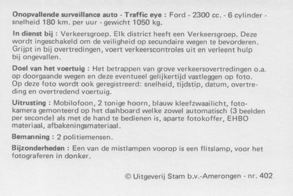 Dutch Holland Politie Police Ford 2300CC Driver & Car Photo Trade Card