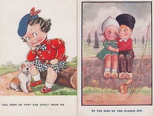 Dutch Millitary Soldier Boy Animated Comic Love Zuyder Zee 2x Old War Postcard s