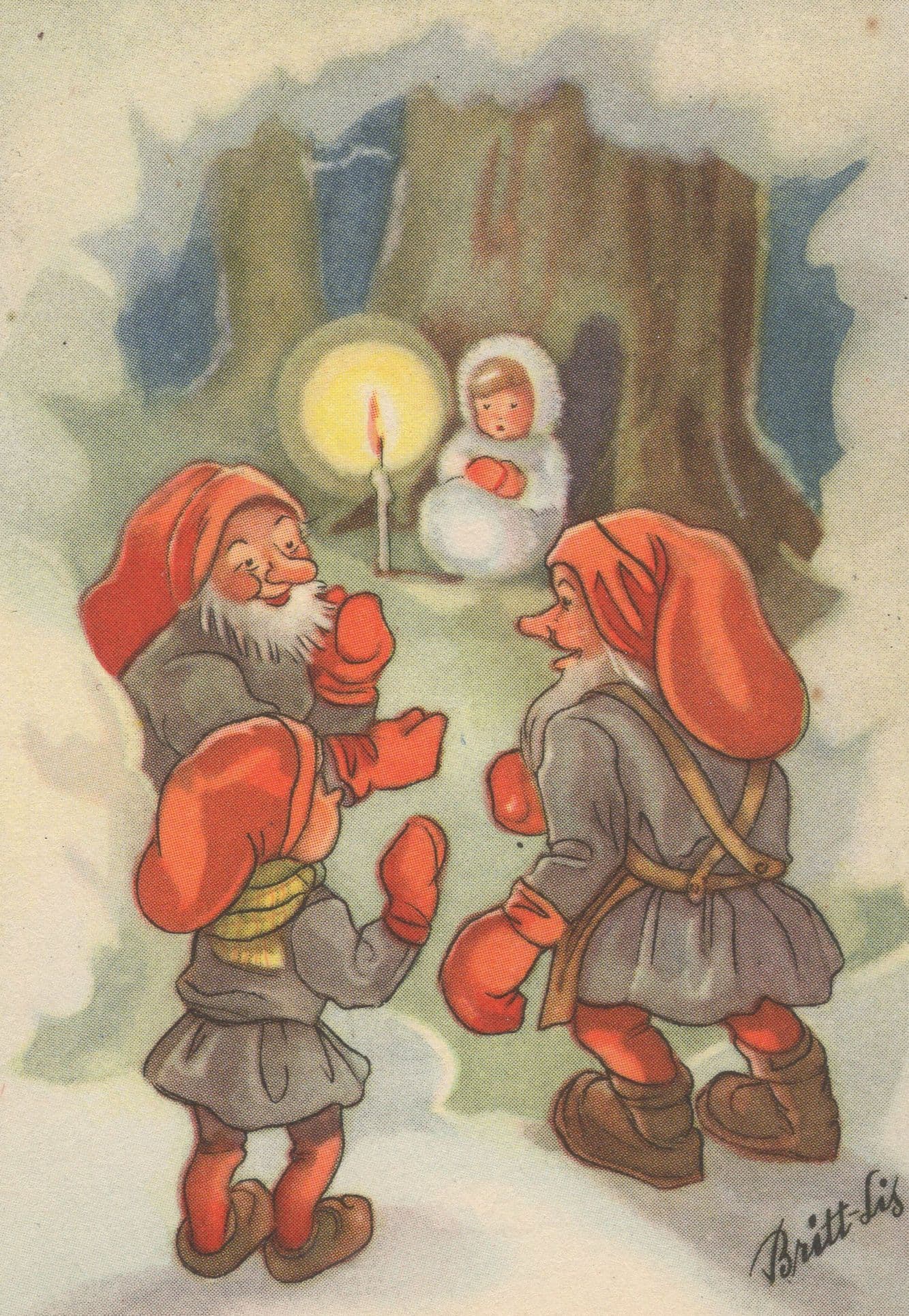 Dwarves Dwarf Antique Swedish Miniature Sweden Postcard