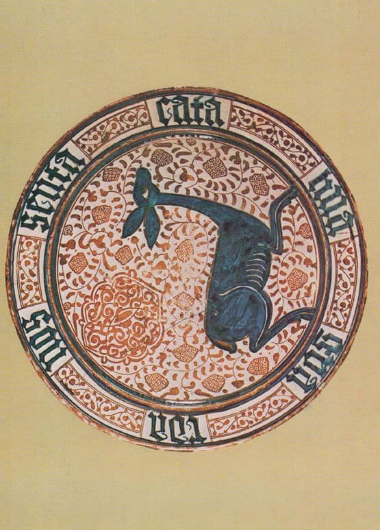 Earthenware Dish Decorated With A Deer Latin Inscription Museum Postcard