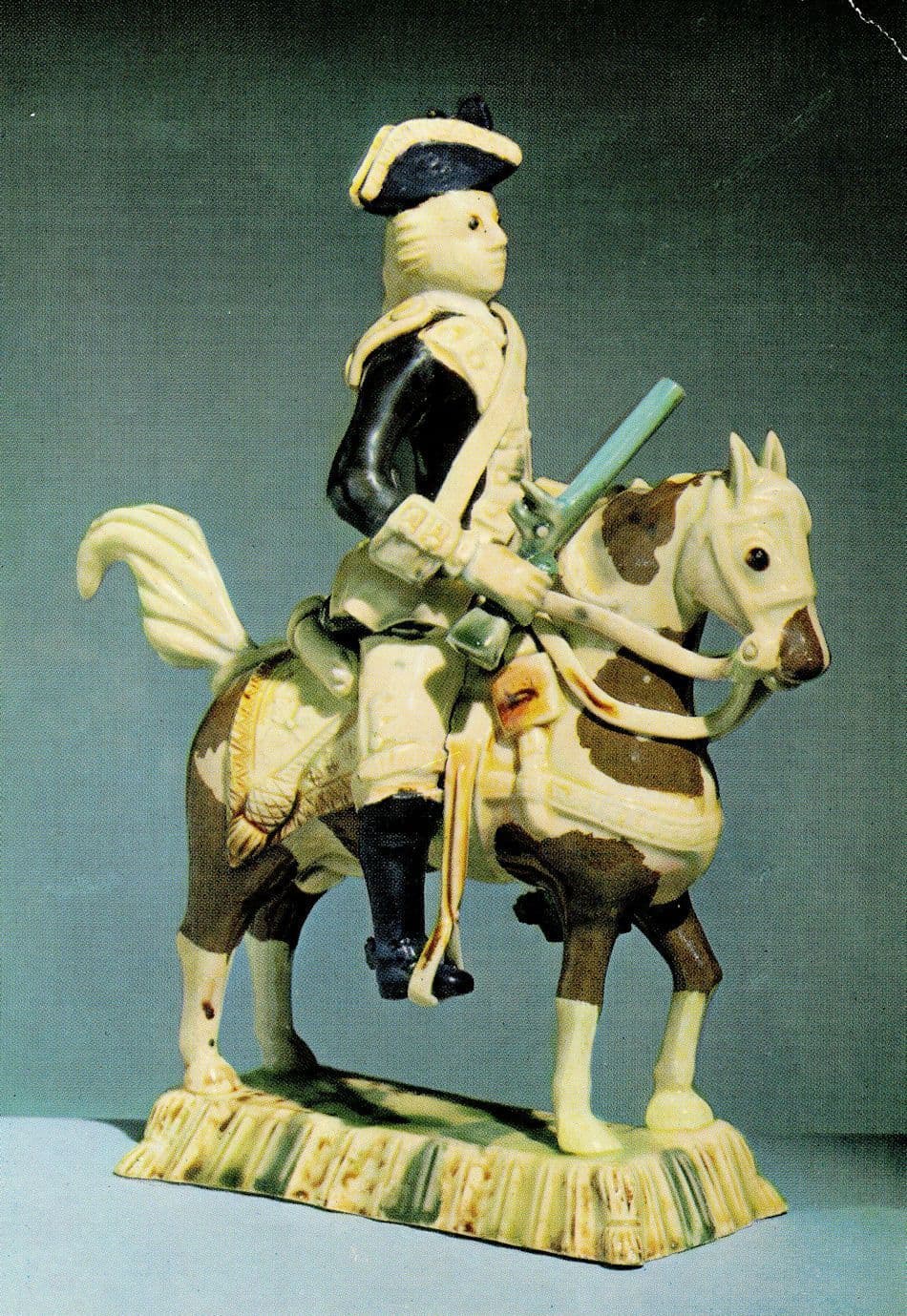 Earthenware Figure Heavy Military Dragoon Staffs Sculpture Postcard
