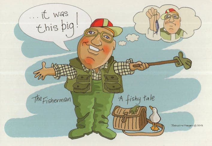 Eastbourne Fisherman Giant Fish Catching Tale Comic Postcard