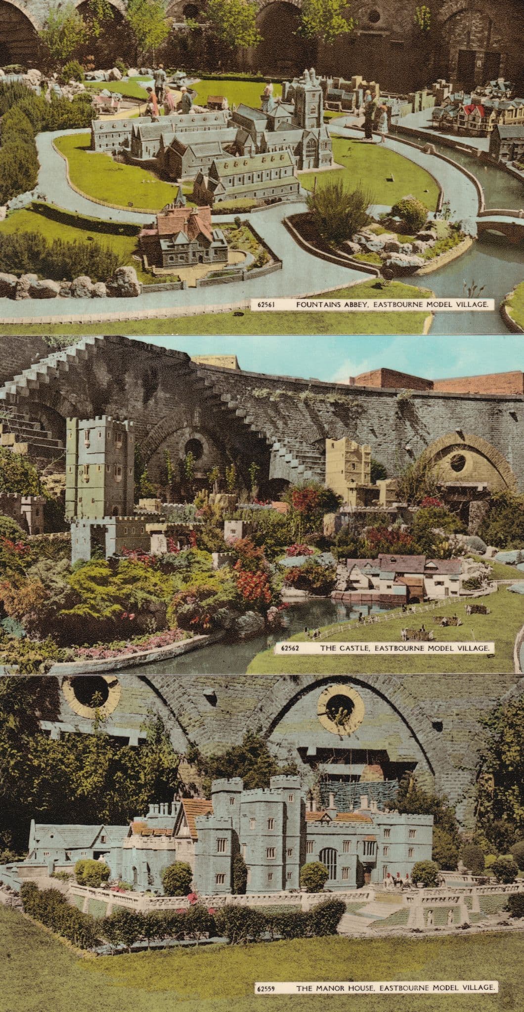 Eastbourne Model Village Abbey Castle Manor House 3x Postcard s