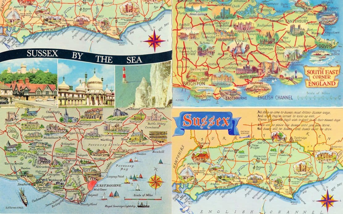 Eastbourne Sussex Boats 4x Map Postcard s