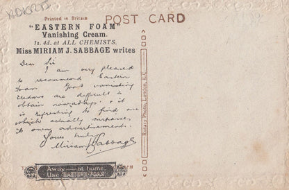 Eastern Foam Beauty Vanishing Cream Miss Miriam Sabbage Advertising Postcard