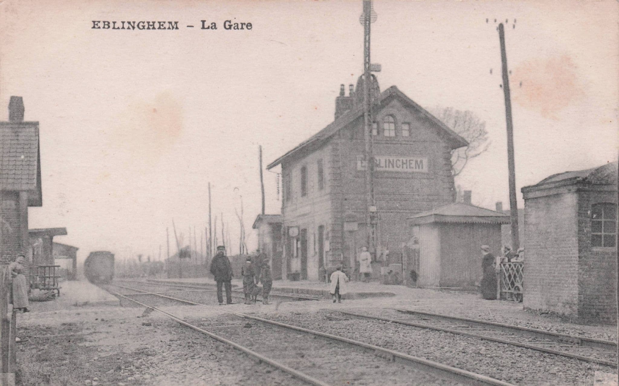 Eblinghem Railway Train Station Nord France Antique Rare Postcard