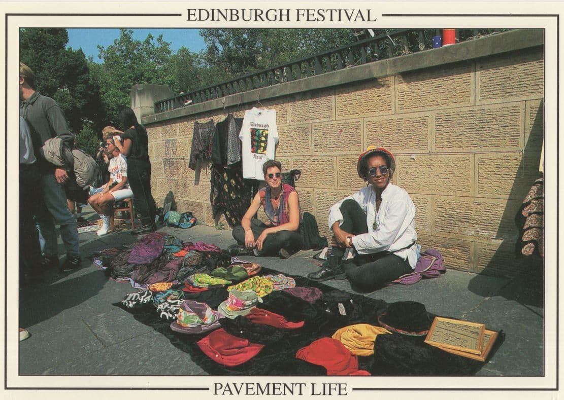 Edinburgh Festival Pavement Life Street Make Up Vendors Scottish Postcard