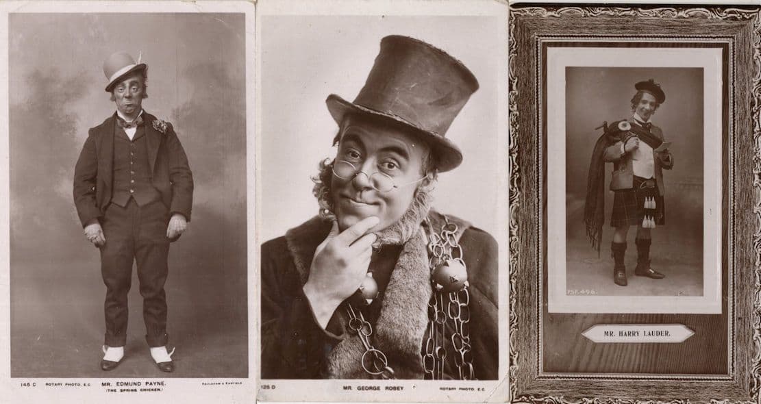 Edmund Payne George Robey Harry Lauder 3x Old Theatre Postcard