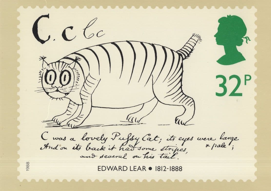 Edward Lear It Was A Lovely Pussy Cat Poem RMPQ Stamp Postcard