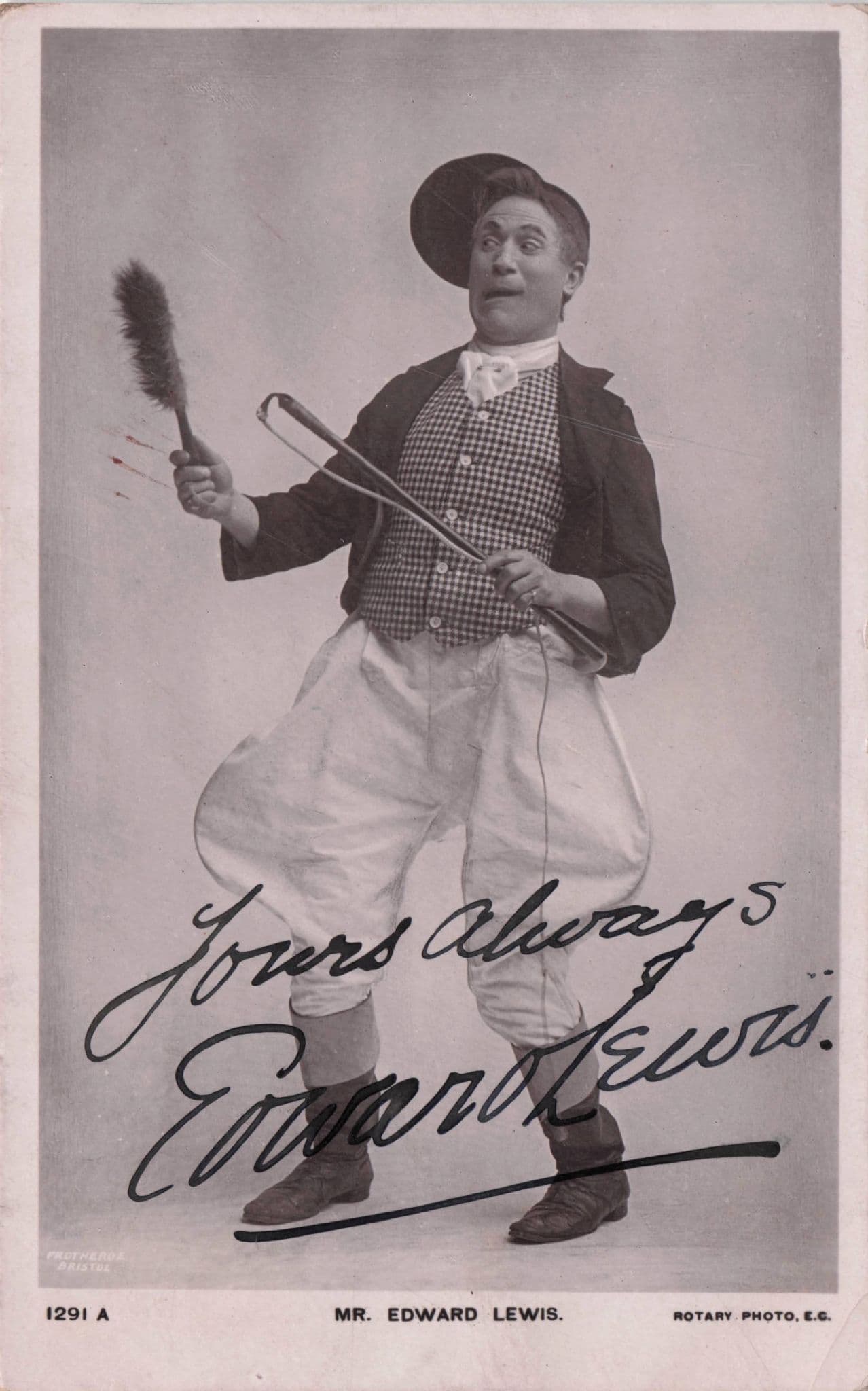 Edward Lewis Bristol Edwardian Comedian Theatre Old Hand Signed Photo
